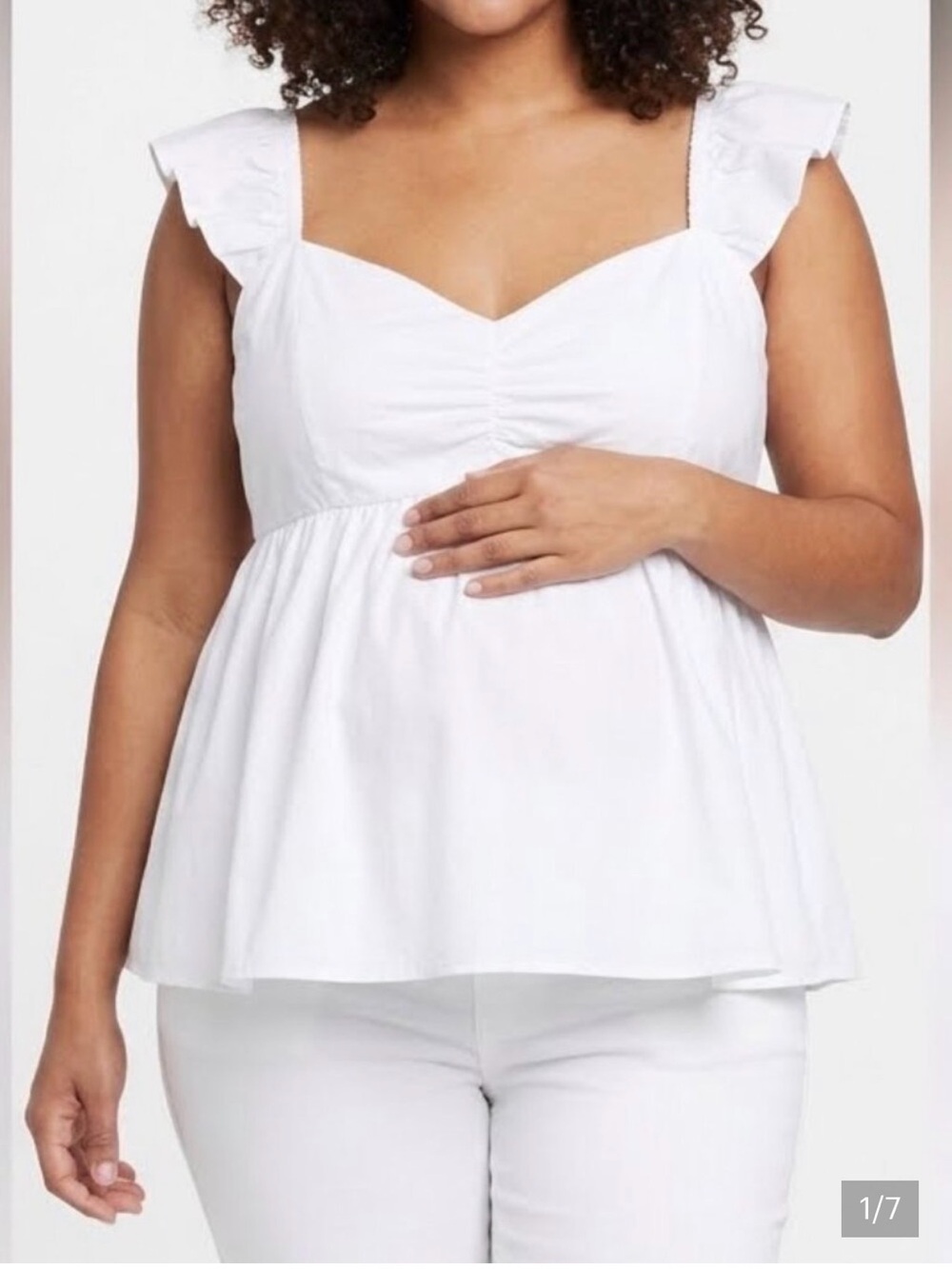 Maternity New With Tags White Ruffled Strap Peplum Top - Women